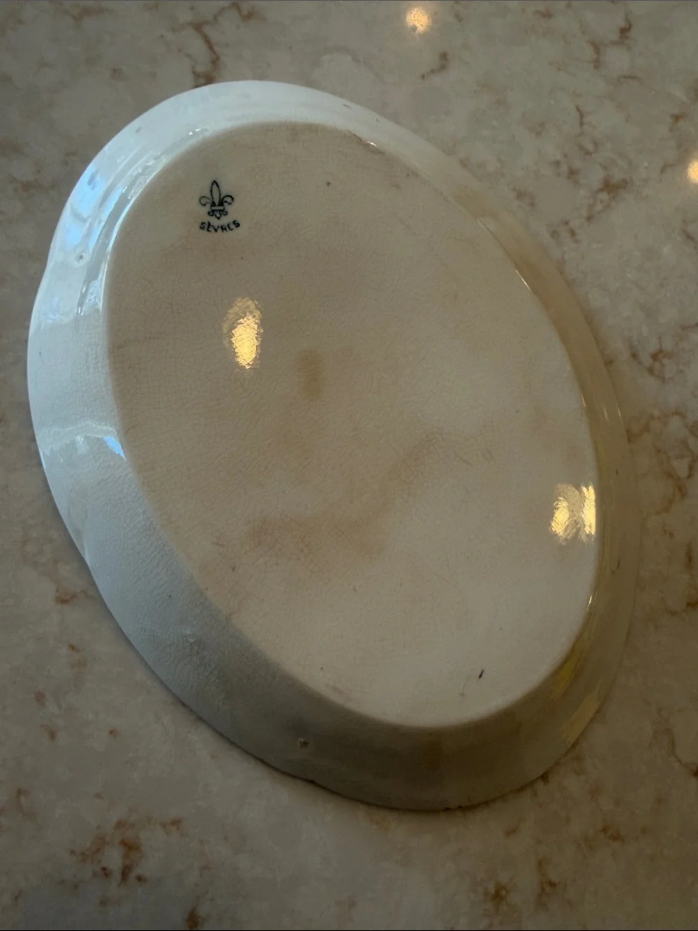 Cream Ceramic Oval Serving Platter with Blue and Pink Floral Accents